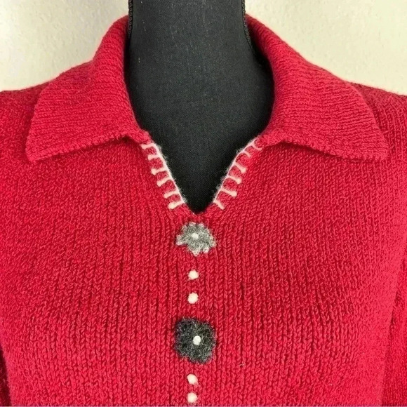 Woolrich Ruby Burnt Red Rolled Hem Sleeves V-Neck Collared Sweater Small - Picture 2 of 15